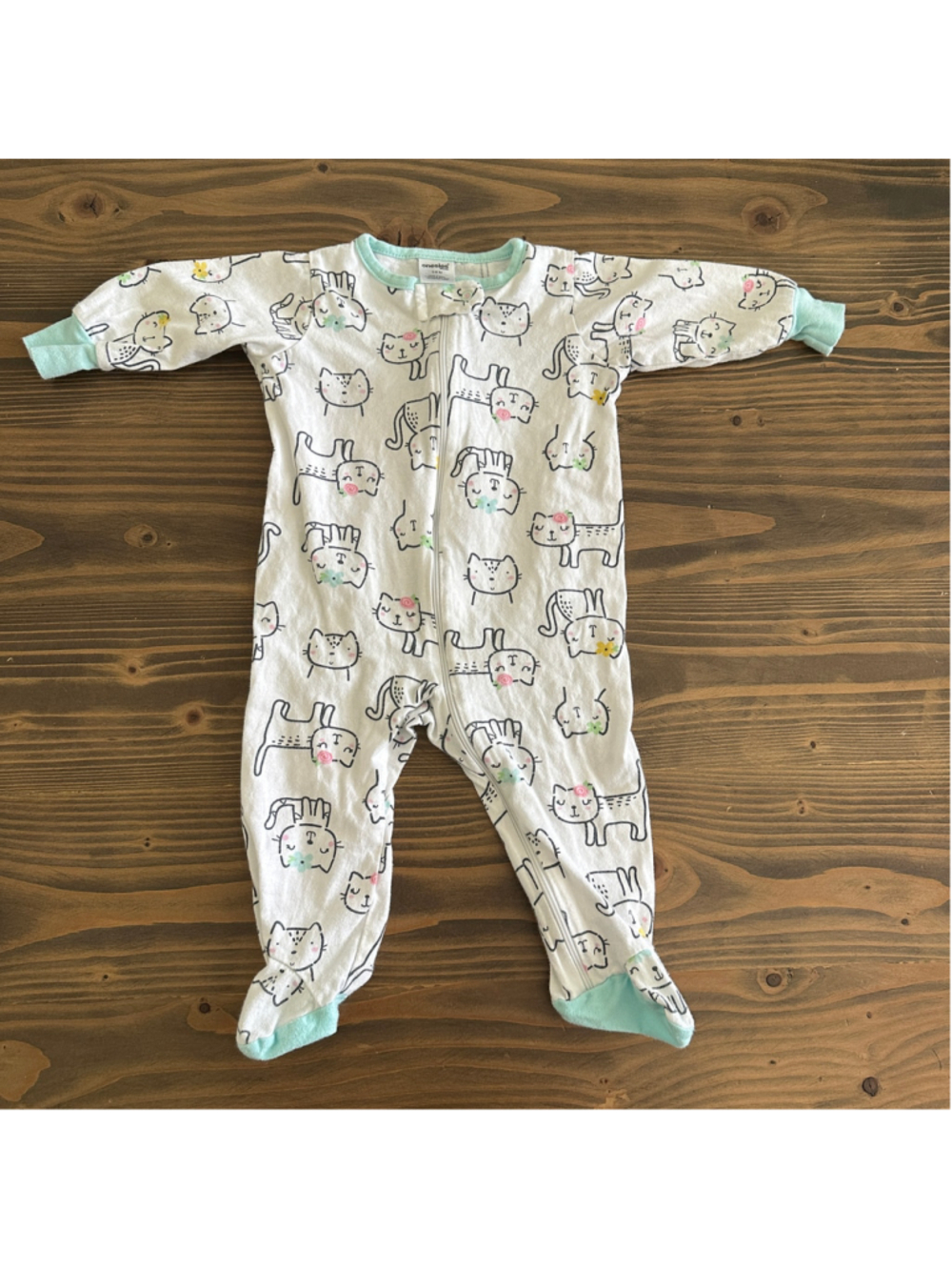 Onesies Brand Footie Pajamas Baby 3-6 Months Cat Print Cotton Zip Sleeper